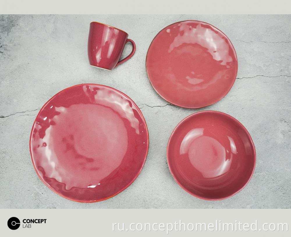 Reactive Glazed Stoneware Dinner Set In Rose Red Ch22067 G01 1